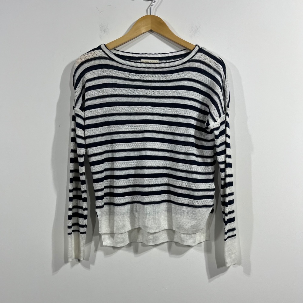 Cynthia Rowley 100% Linen Striped Coastal Sweater Womens XS Lightweight Beachy‎
